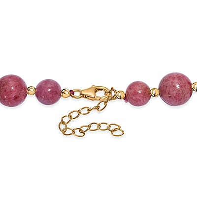 Rhodonite Beaded Necklace (18 Inches) in 18K Vermeil YG Over Sterling Silver 565.00 ctw