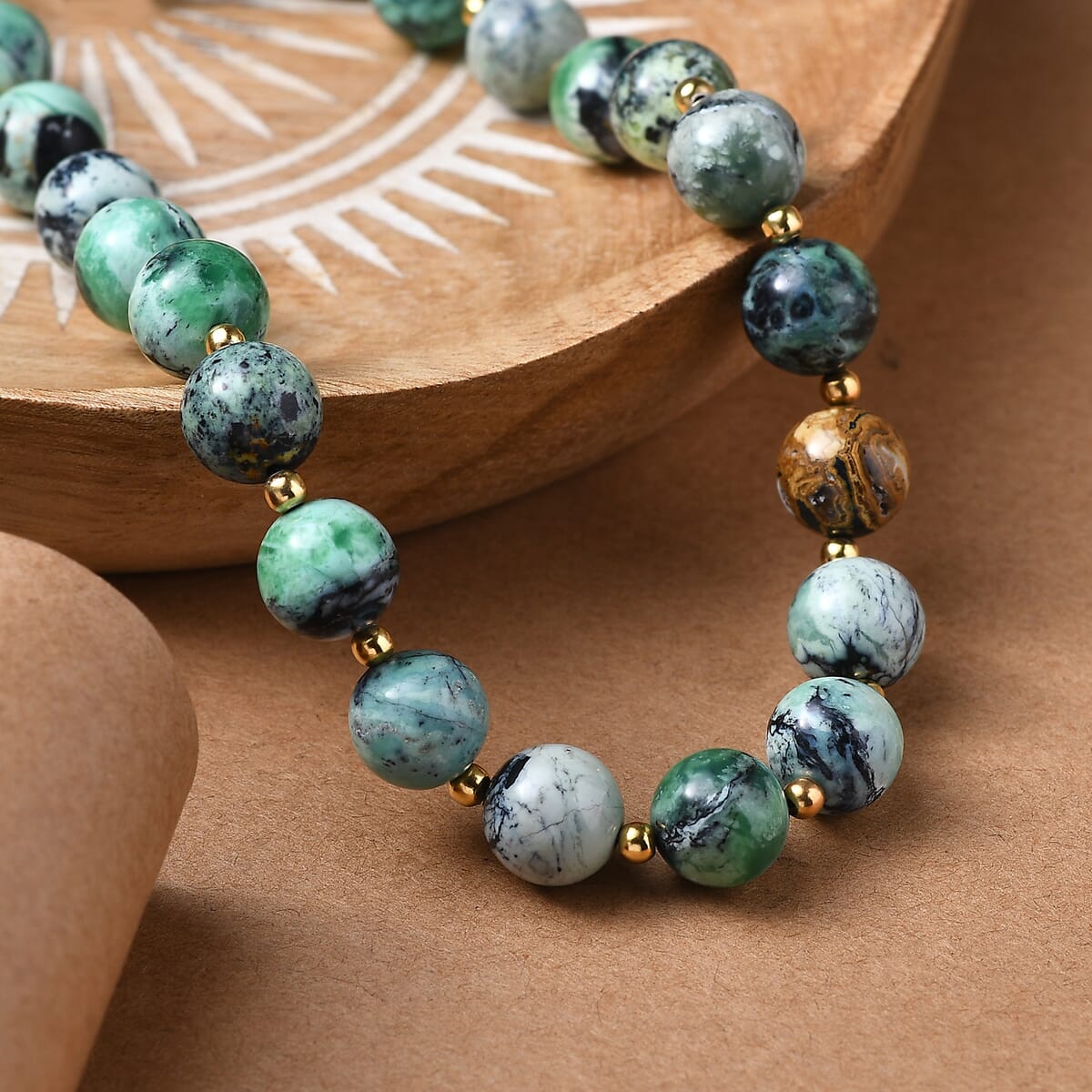 D'Joy Utah Variscite 200 ctw Necklace 18 Inches in 18K Vermeil Yellow Gold Over Sterling Silver image number 1