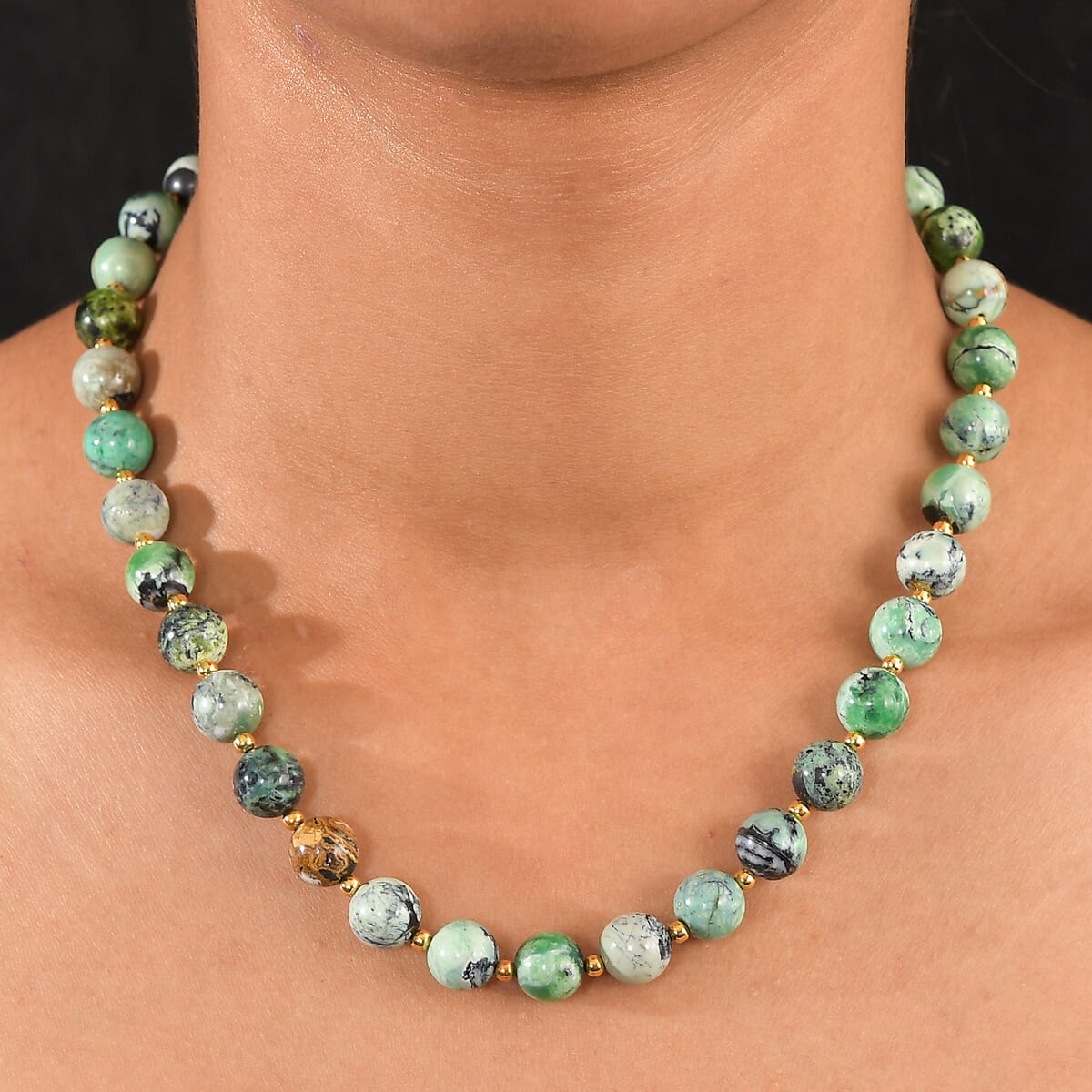 D'Joy Utah Variscite 200 ctw Necklace 18 Inches in 18K Vermeil Yellow Gold Over Sterling Silver image number 2