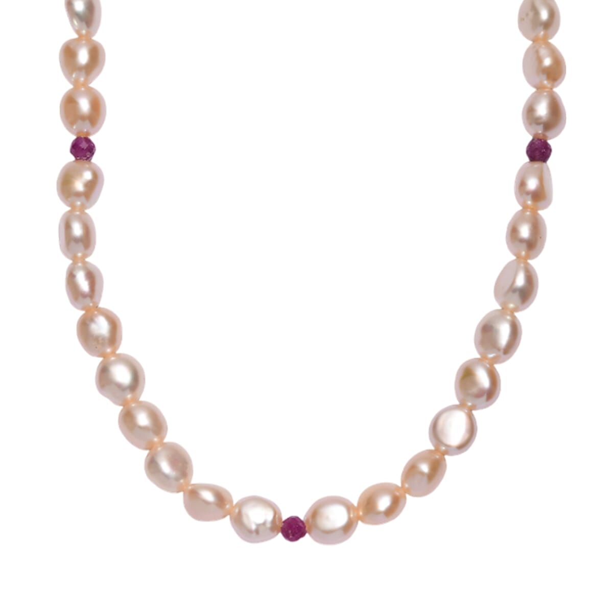 D'Joy Peach Freshwater Pearl and Ruby 2.00 ctw Necklace in 18K Vermeil Yellow Gold Over Sterling Silver 18 Inches image number 0