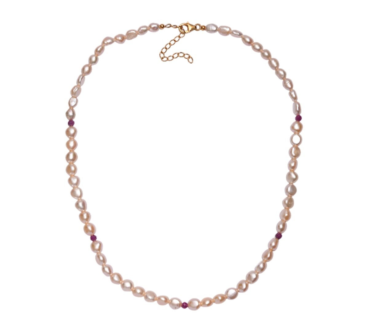 D'Joy Peach Freshwater Pearl and Ruby 2.00 ctw Necklace in 18K Vermeil Yellow Gold Over Sterling Silver 18 Inches image number 3