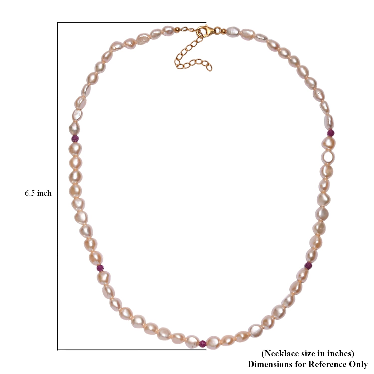 D'Joy Peach Freshwater Pearl and Ruby 2.00 ctw Necklace in 18K Vermeil Yellow Gold Over Sterling Silver 18 Inches