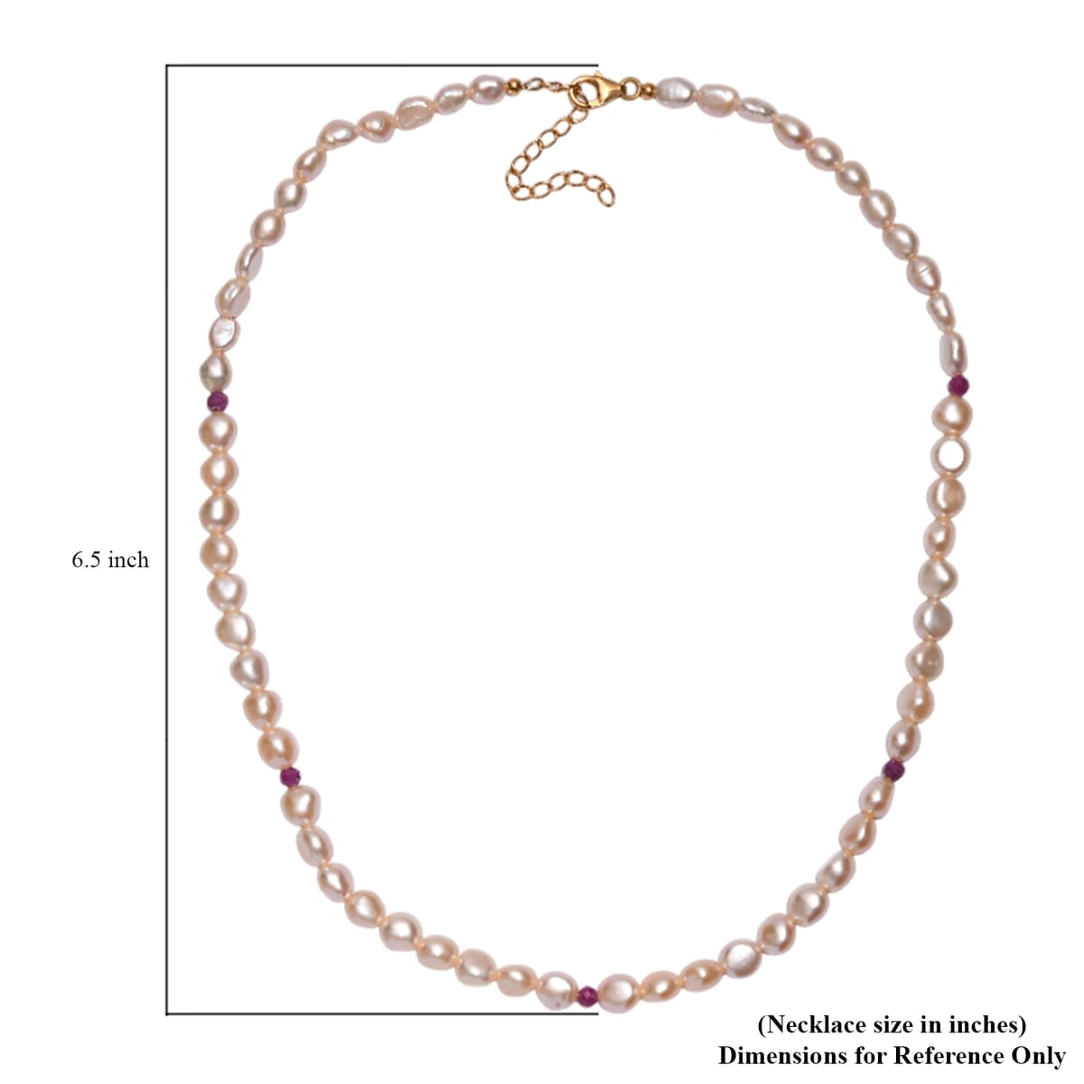D'Joy Peach Freshwater Pearl and Ruby 2.00 ctw Necklace in 18K Vermeil Yellow Gold Over Sterling Silver 18 Inches image number 5