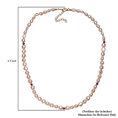 D'Joy Peach Freshwater Pearl and Ruby 2.00 ctw Necklace in 18K Vermeil Yellow Gold Over Sterling Silver 18 Inches