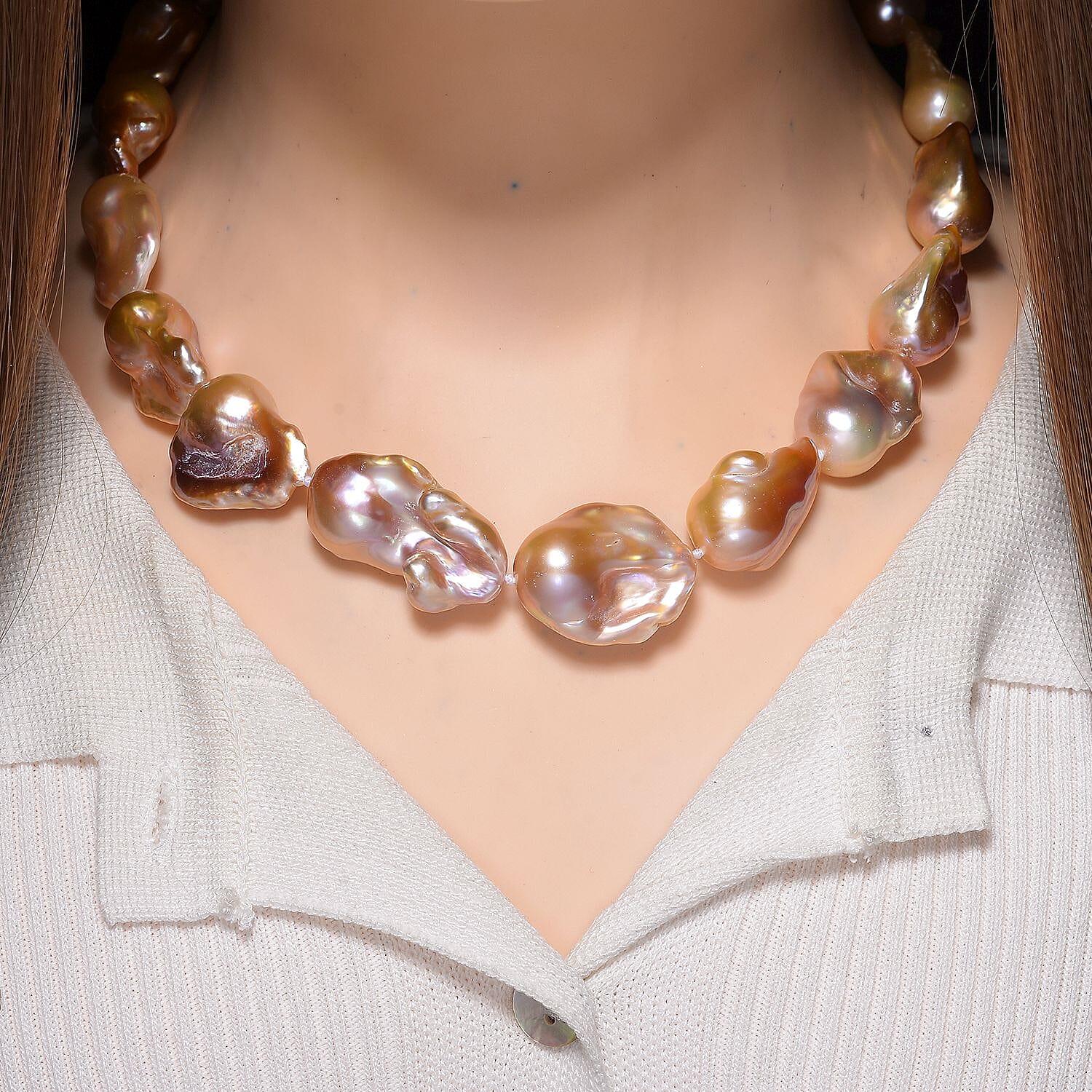 Multi Color Freshwater Pearl 450.00 ctw Necklace in 14K Yellow Gold Over Sterling Silver (5 g)