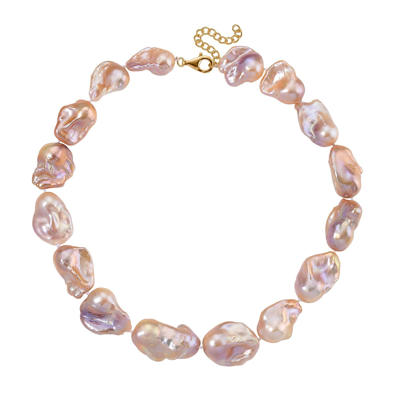 Multi Color Freshwater Pearl 450.00 ctw Necklace in 14K Yellow Gold Over Sterling Silver (5 g)