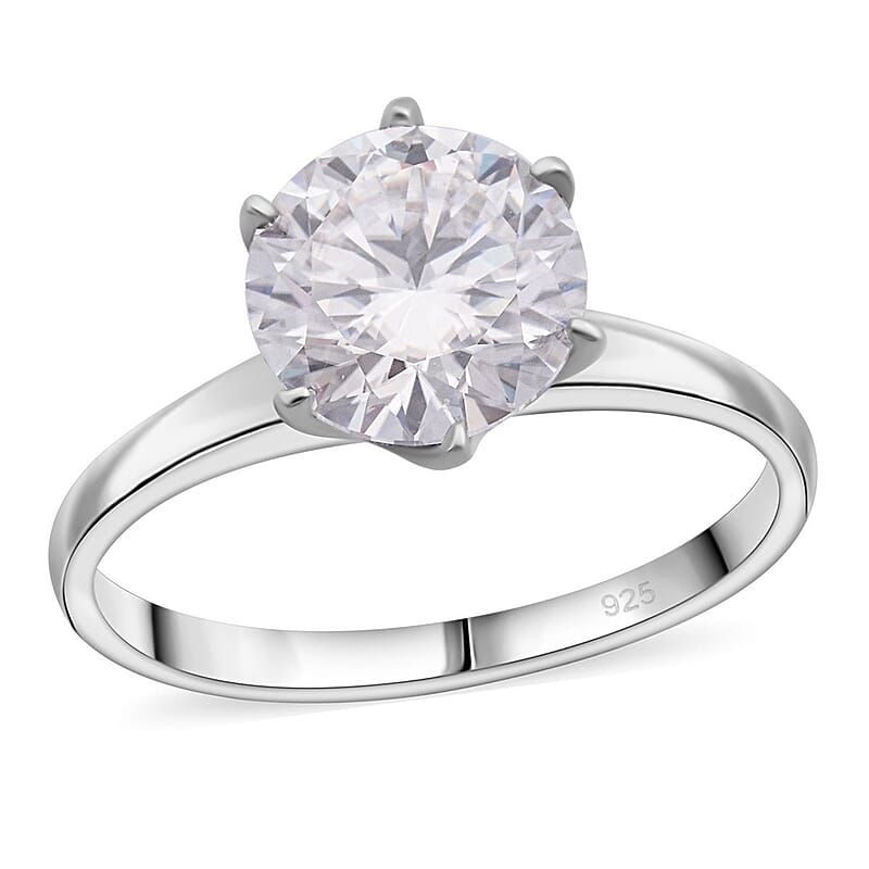 D'Joy Heart and Arrow Cut Moissanite 2.15 ctw Solitaire Ring in Rhodium Over Sterling Silver (Size 10.0)
