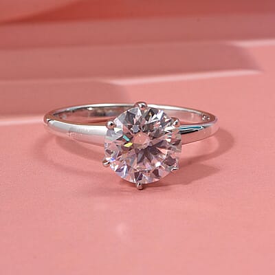 D'Joy Heart and Arrow Cut Moissanite 2.15 ctw Solitaire Ring in Rhodium Over Sterling Silver (Size 10.0)
