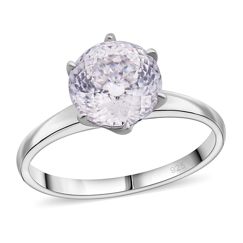 D'Joy Portuguese Cut 161 Facets Moissanite 2.15 ctw Solitaire Ring in Rhodium Over Sterling Silver (Size 10.0)