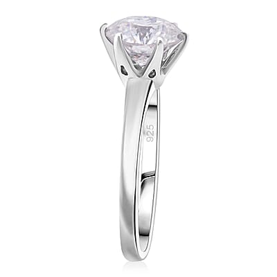 D'Joy Portuguese Cut 161 Facets Moissanite 2.15 ctw Solitaire Ring in Rhodium Over Sterling Silver (Size 10.0)