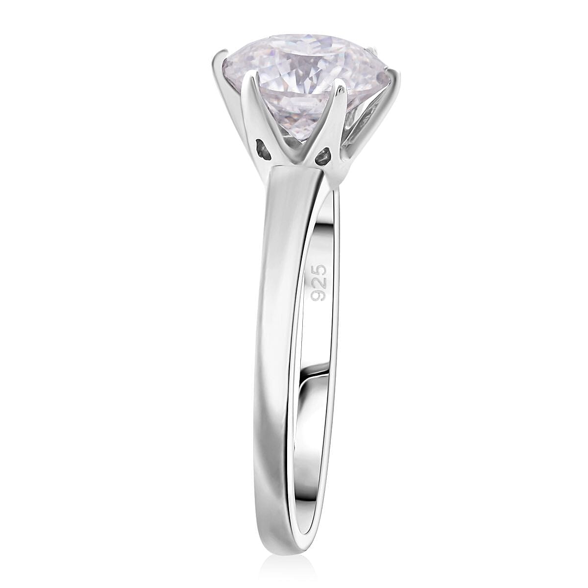 D'Joy Portuguese Cut 161 Facets Moissanite 2.15 ctw Solitaire Ring in Rhodium Over Sterling Silver (Size 9.0) image number 3