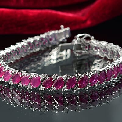 D'Joy Niassa Ruby (FF) and White Zircon 25.75 ctw Crimson Elegance Bracelet in Rhodium Over Sterling Silver (7.25 In)