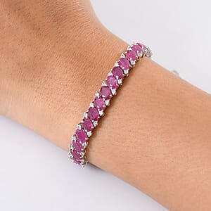 D'Joy Niassa Ruby (FF) and White Zircon 25.75 ctw Crimson Elegance Bracelet in Rhodium Over Sterling Silver (7.25 In)
