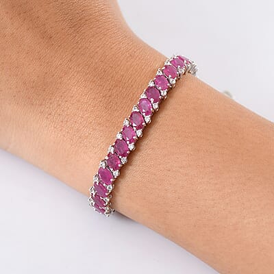 D'Joy Niassa Ruby (FF) and White Zircon 25.75 ctw Crimson Elegance Bracelet in Rhodium Over Sterling Silver (7.25 In)