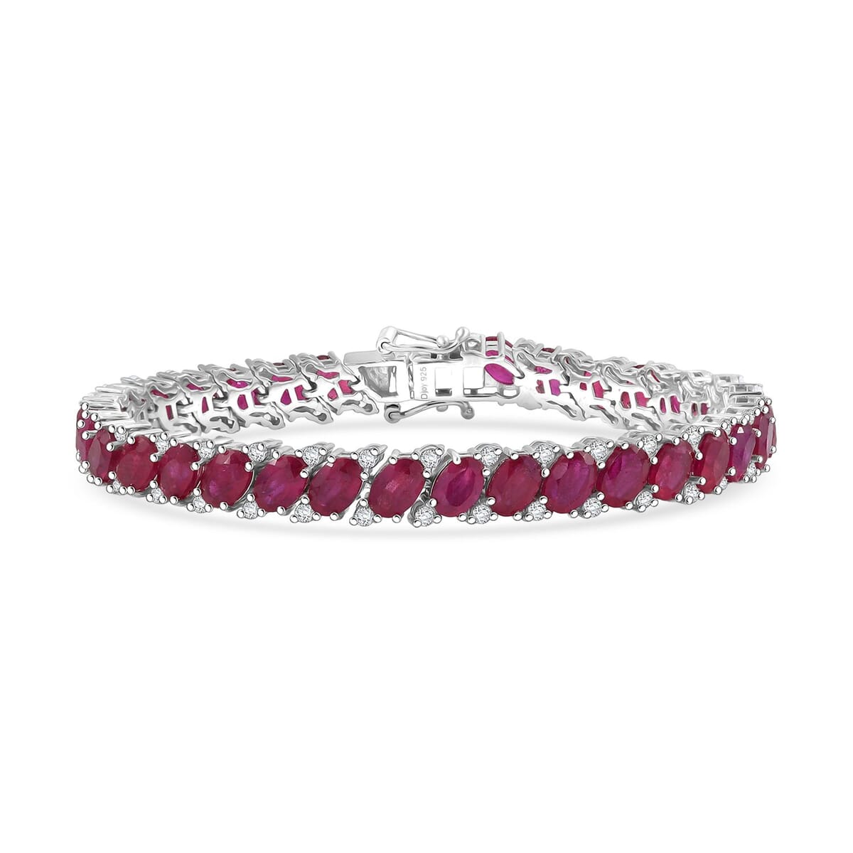 D’Joy Niassa Ruby (FF) and White Zircon 22.85 ctw Bracelet in Rhodium Over Sterling Silver (6.50 In) image number 0