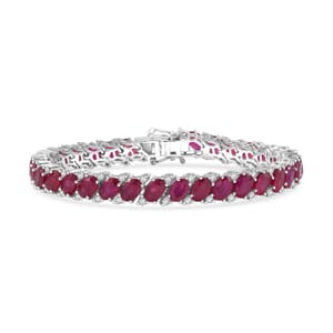 D’Joy Niassa Ruby (FF) and White Zircon 22.85 ctw Bracelet in Rhodium Over Sterling Silver (6.50 In)