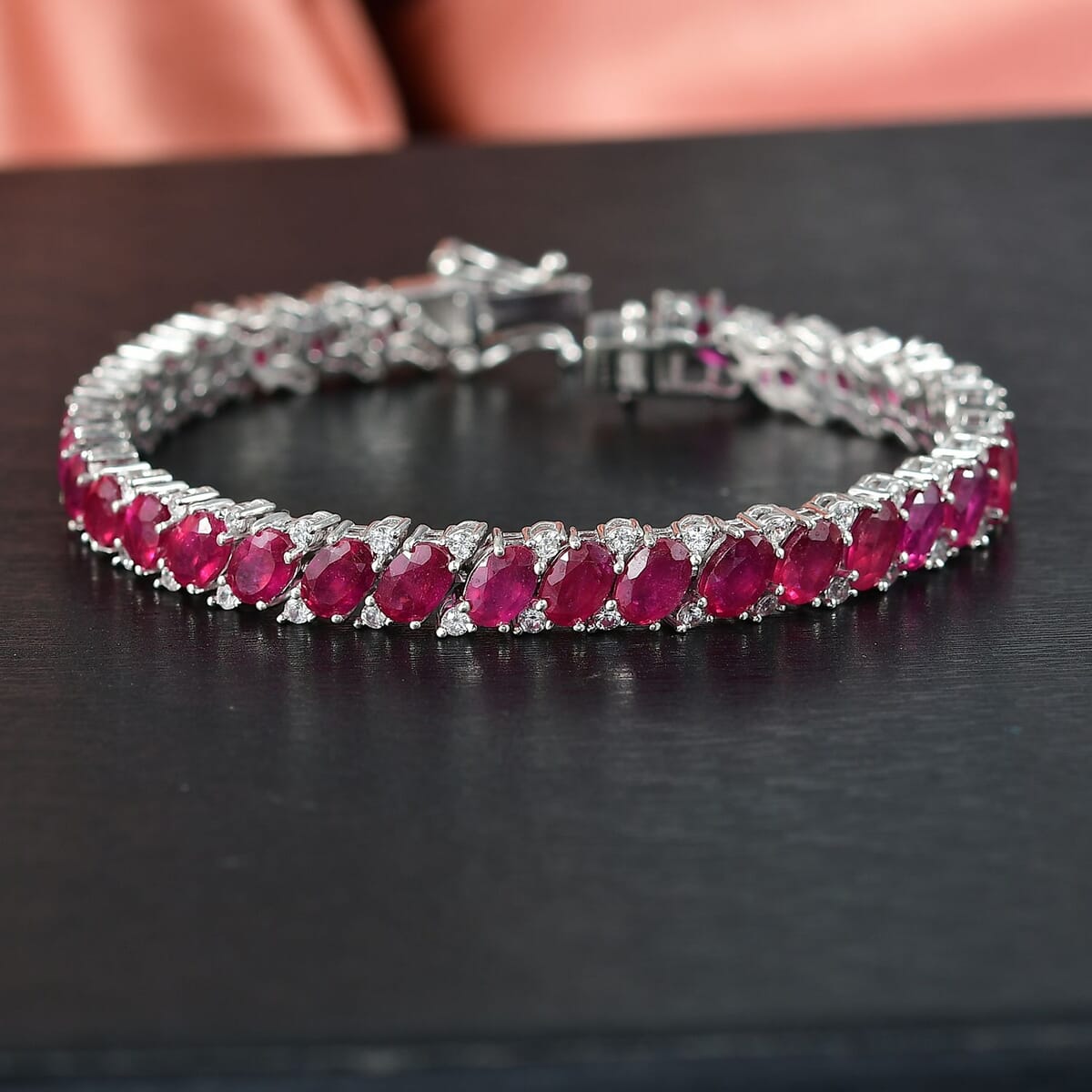 D’Joy Niassa Ruby (FF) and White Zircon 22.85 ctw Bracelet in Rhodium Over Sterling Silver (6.50 In) image number 1