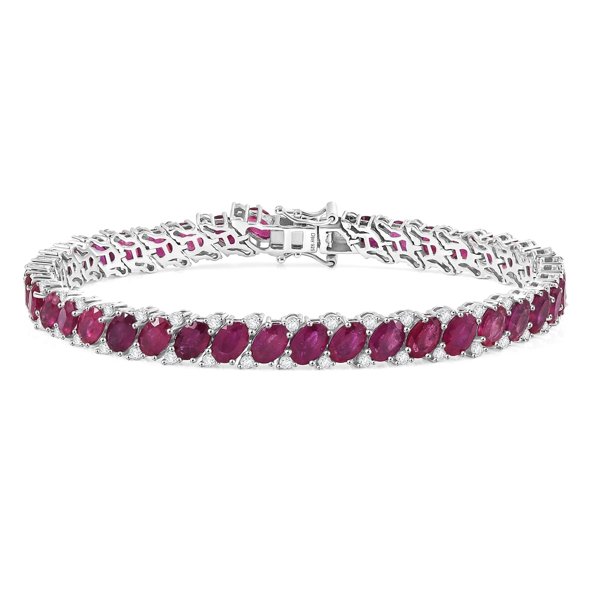 D’Joy Niassa Ruby (FF) and White Zircon 28.55 ctw Bracelet in Rhodium Over Sterling Silver (8.00 In) image number 0