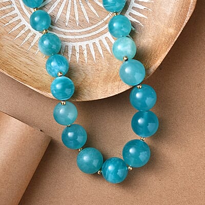 D'Joy Amazonite 495.00 ctw Necklace 18 Inches in 18K Vermeil Yellow Gold Over Sterling Silver 