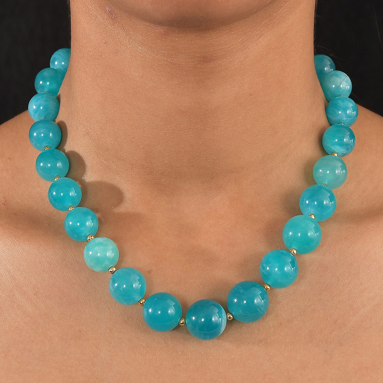D'Joy Amazonite 495.00 ctw Necklace 18 Inches in 18K Vermeil Yellow Gold Over Sterling Silver 