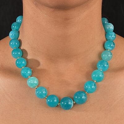 D'Joy Amazonite 495.00 ctw Necklace 18 Inches in 18K Vermeil Yellow Gold Over Sterling Silver 