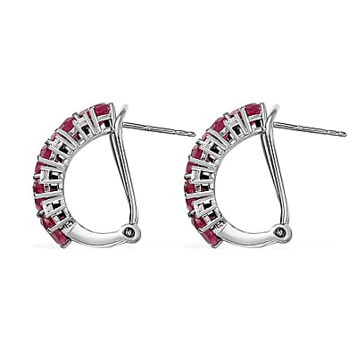 D'Joy Niassa Ruby (FF) and White Zircon 7.00 ctw Crimson Elegance Earrings in Rhodium Over Sterling Silver