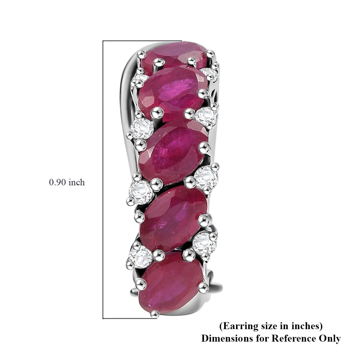 D’Joy Niassa Ruby (FF) and White Zircon 7.00 ctw Omega Clip Hoop Earrings in Rhodium Over Sterling Silver image number 4
