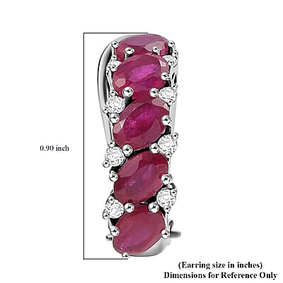 D'Joy Niassa Ruby (FF) and White Zircon 7.00 ctw Crimson Elegance Earrings in Rhodium Over Sterling Silver