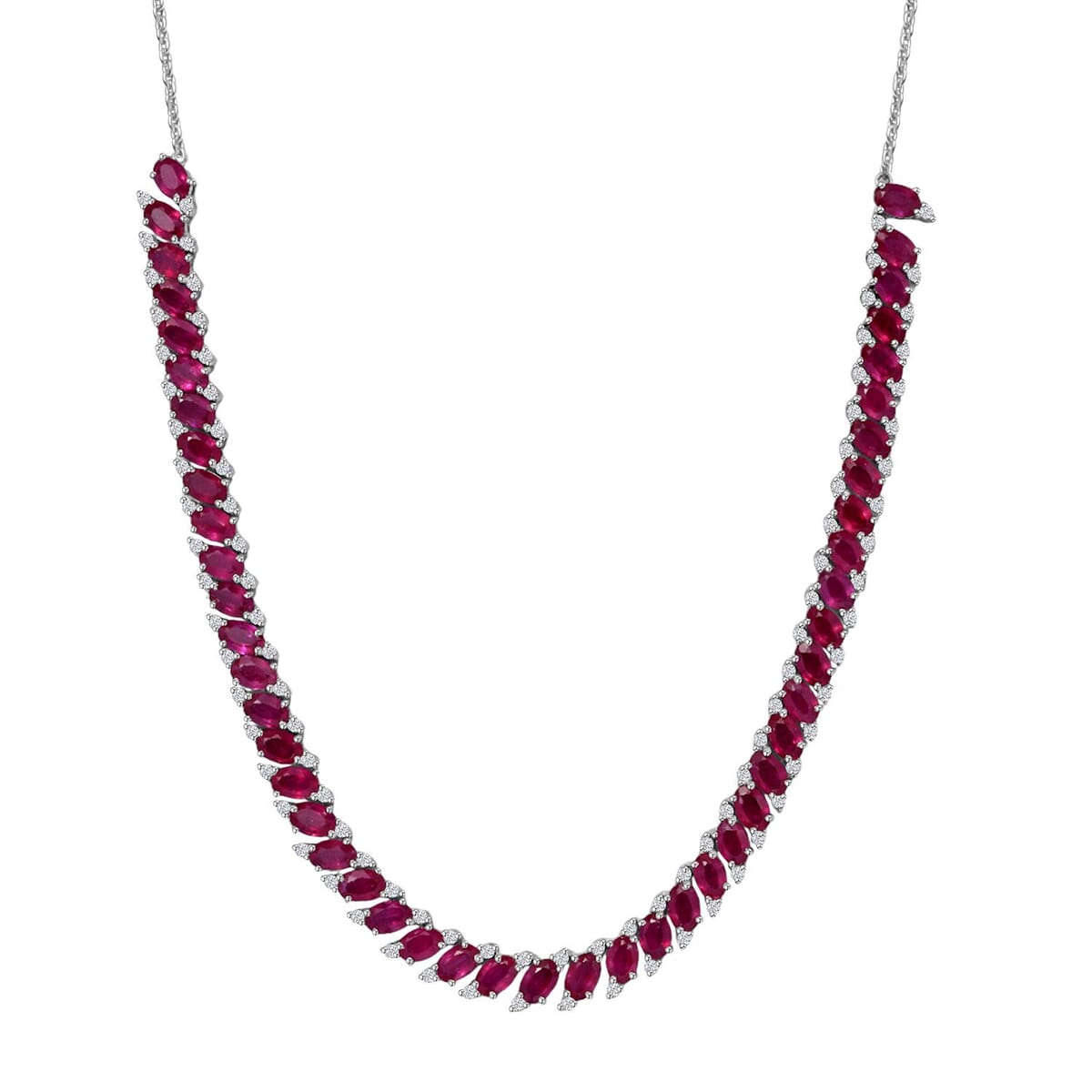 D’Joy Niassa Ruby (FF) and White Zircon 34.30 ctw Necklace 18 Inches in Rhodium Over Sterling Silver image number 0