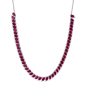 D’Joy Niassa Ruby (FF) and White Zircon 34.30 ctw Necklace 18 Inches in Rhodium Over Sterling Silver