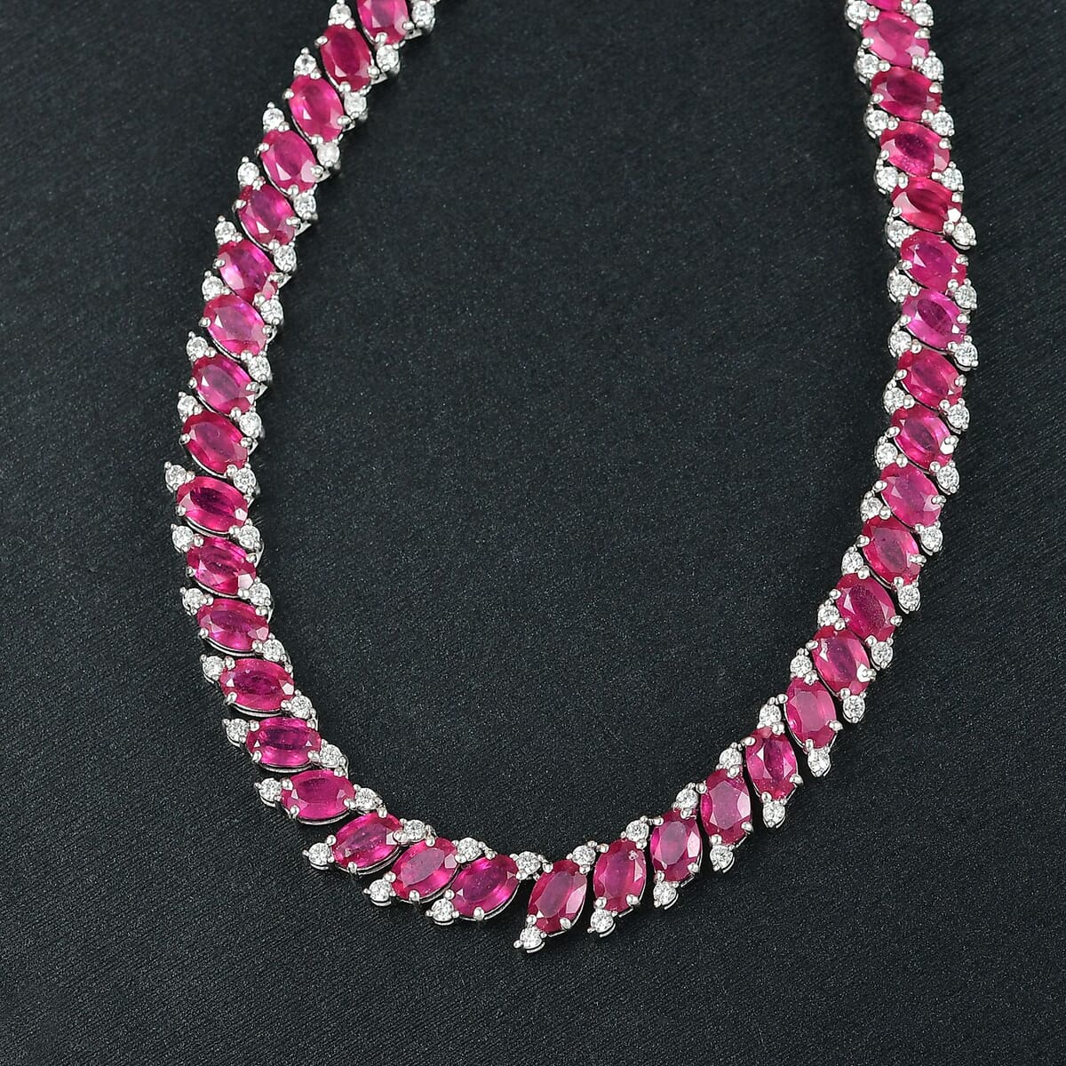 D’Joy Niassa Ruby (FF) and White Zircon 34.30 ctw Necklace 18 Inches in Rhodium Over Sterling Silver image number 1