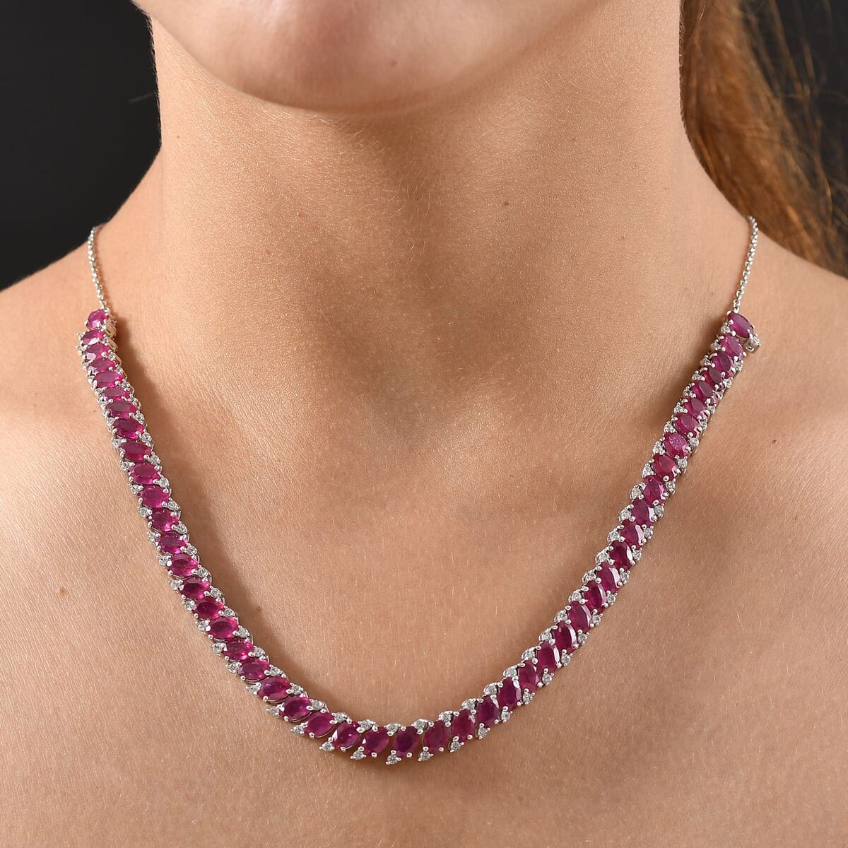 D’Joy Niassa Ruby (FF) and White Zircon 34.30 ctw Necklace 18 Inches in Rhodium Over Sterling Silver image number 2