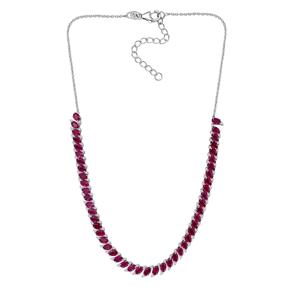 D’Joy Niassa Ruby (FF) and White Zircon 34.30 ctw Necklace 18 Inches in Rhodium Over Sterling Silver image number 3