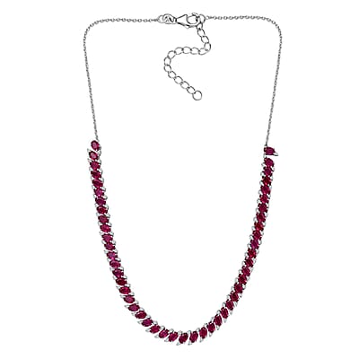 D'Joy Niassa Ruby (FF) and White Zircon 34.30 ctw Crimson Elegance Necklace 18 Inches in Rhodium Over Sterling Silver