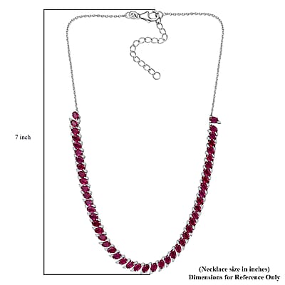 D'Joy Niassa Ruby (FF) and White Zircon 34.30 ctw Crimson Elegance Necklace 18 Inches in Rhodium Over Sterling Silver