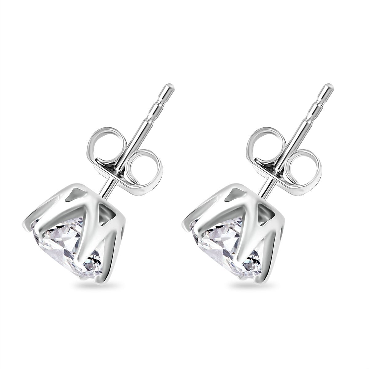 D'Joy Heart and Arrow Cut 161 Facets Moissanite 1.90 ctw Solitaire Stud Earrings in Rhodium OverSterling Silver image number 3