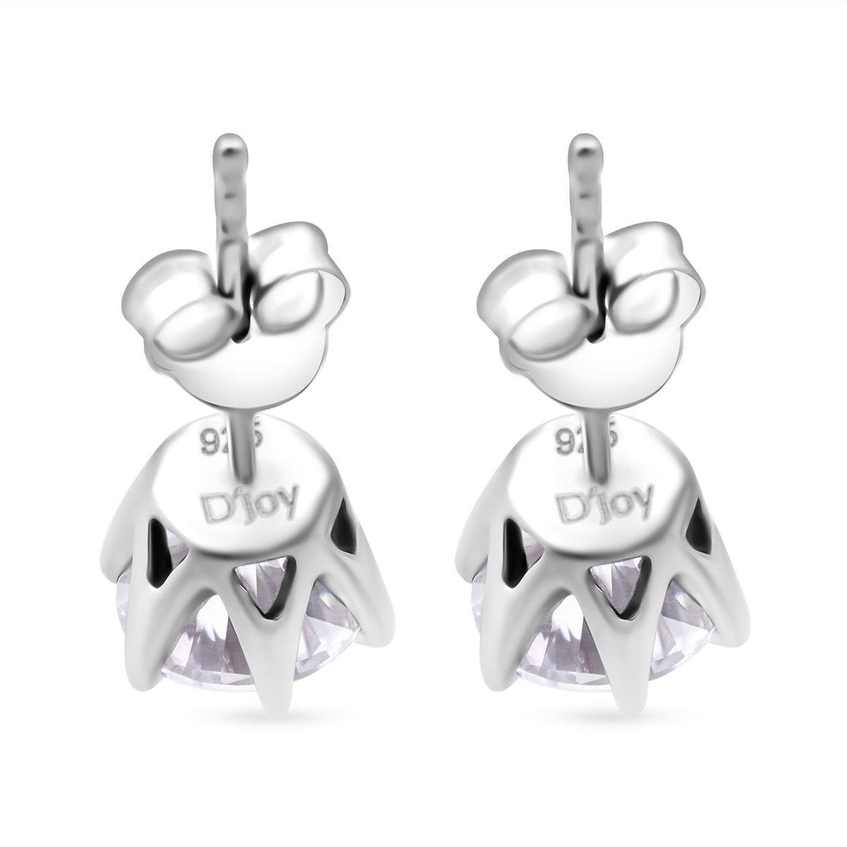 D'Joy Heart and Arrow Cut 161 Facets Moissanite 1.90 ctw Solitaire Stud Earrings in Rhodium OverSterling Silver image number 4