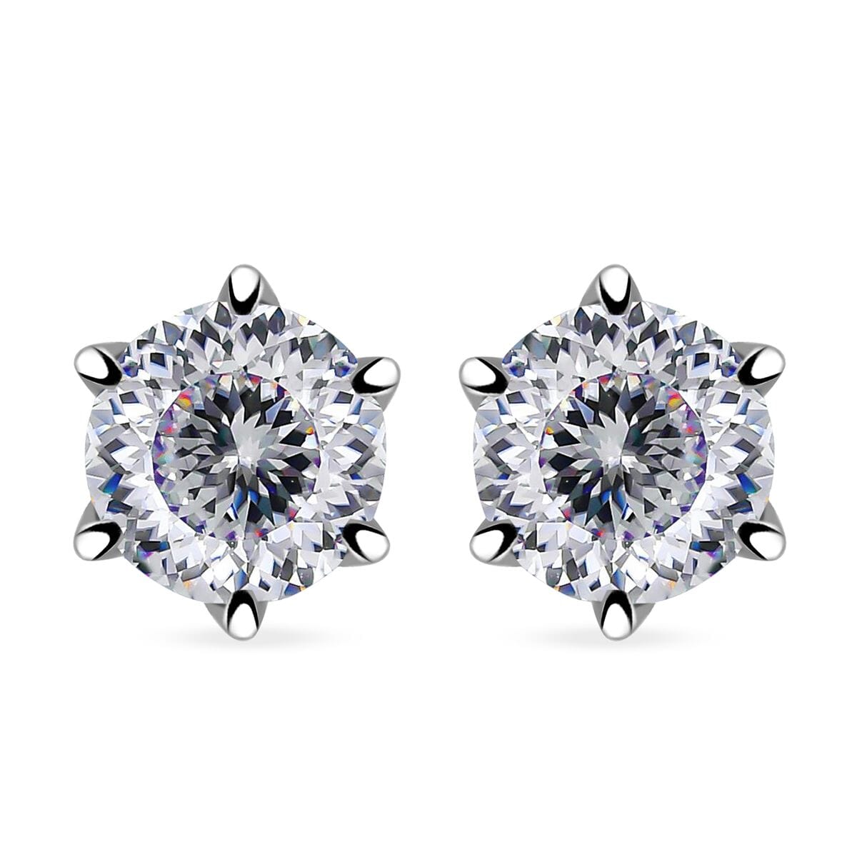 D'Joy Portuguese Cut 161 Facets Moissanite 1.90 ctw Solitaire Stud Earrings in Rhodium OverSterling Silver image number 0