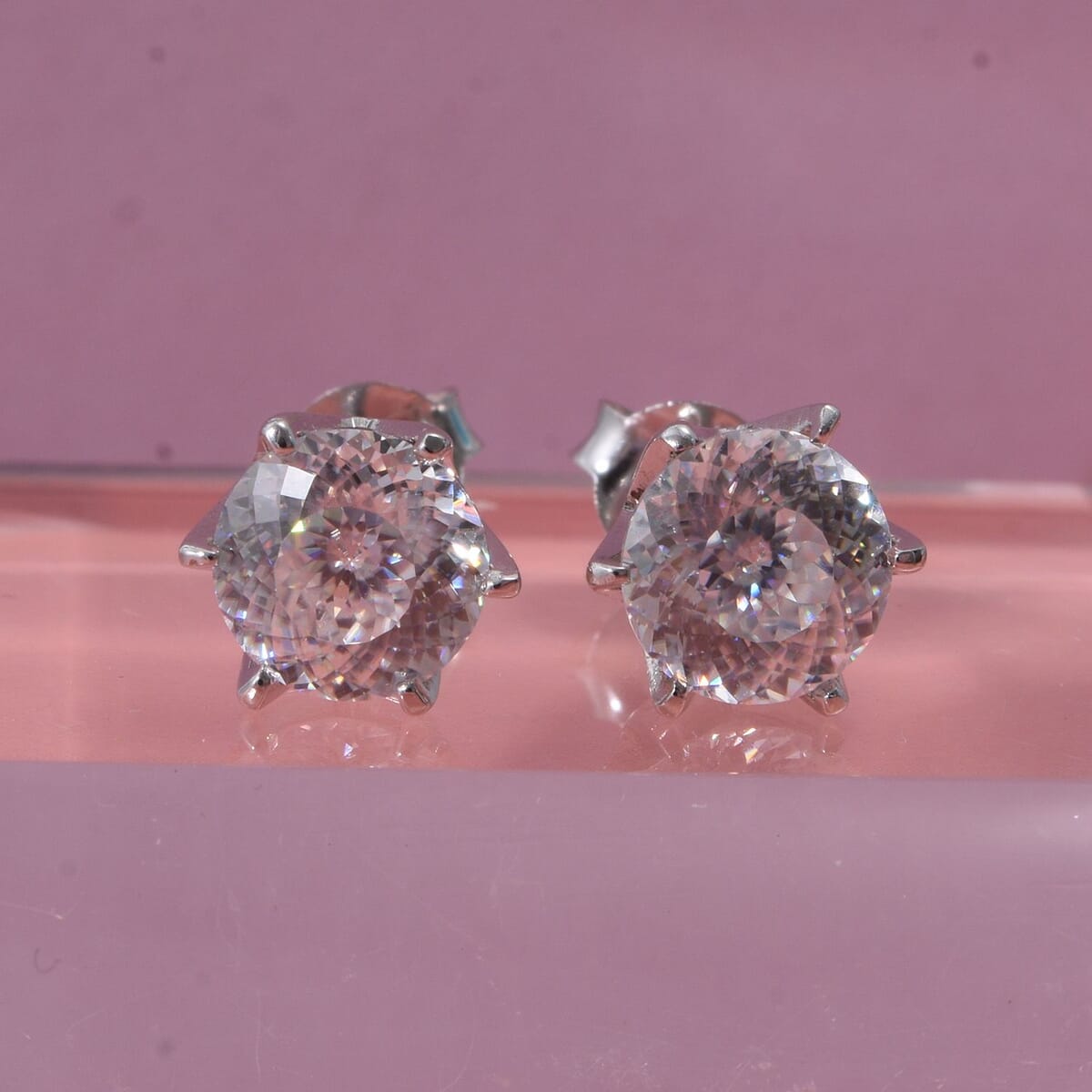 D'Joy Portuguese Cut 161 Facets Moissanite 1.90 ctw Solitaire Stud Earrings in Rhodium OverSterling Silver image number 1