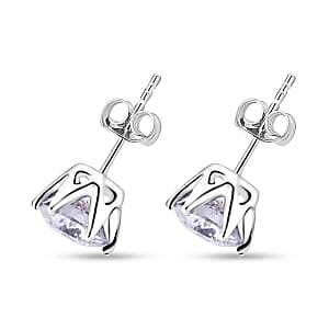 D'Joy Portuguese Cut 161 Facets Moissanite 1.90 ctw Solitaire Stud Earrings in Rhodium OverSterling Silver
