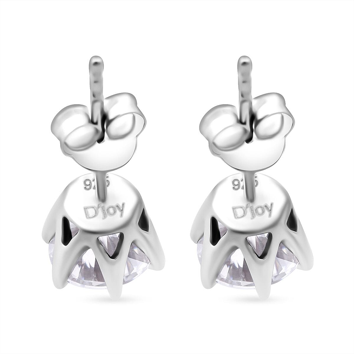 D'Joy Portuguese Cut 161 Facets Moissanite 1.90 ctw Solitaire Stud Earrings in Rhodium OverSterling Silver