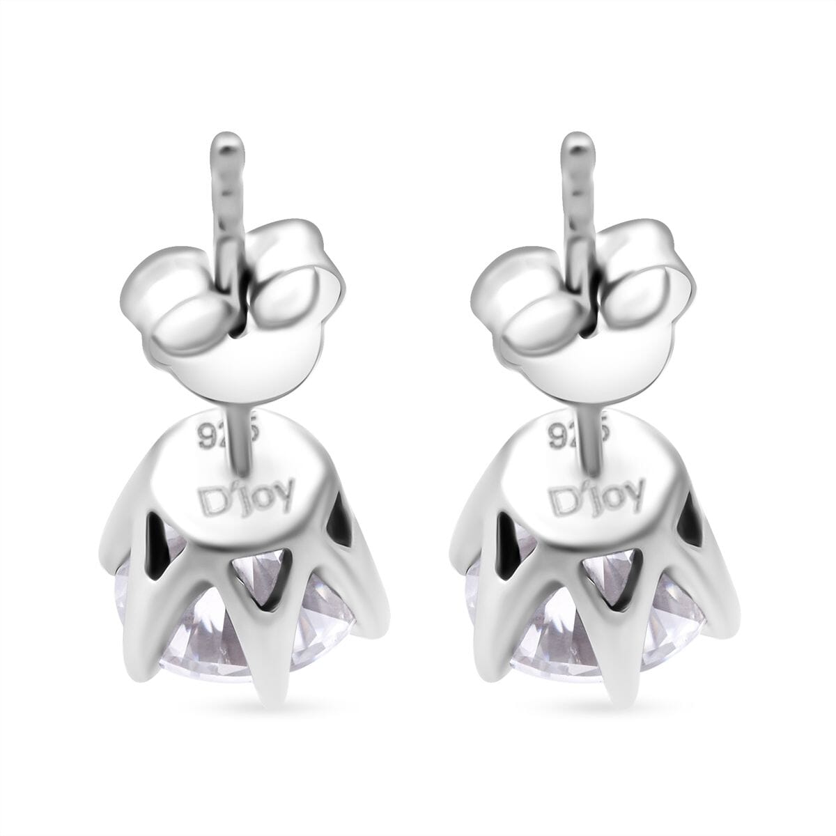 D'Joy Portuguese Cut 161 Facets Moissanite 1.90 ctw Solitaire Stud Earrings in Rhodium OverSterling Silver image number 4