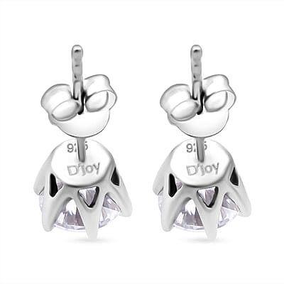 D'Joy Portuguese Cut 161 Facets Moissanite 1.90 ctw Solitaire Stud Earrings in Rhodium OverSterling Silver