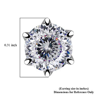 D'Joy Portuguese Cut 161 Facets Moissanite 1.90 ctw Solitaire Stud Earrings in Rhodium OverSterling Silver