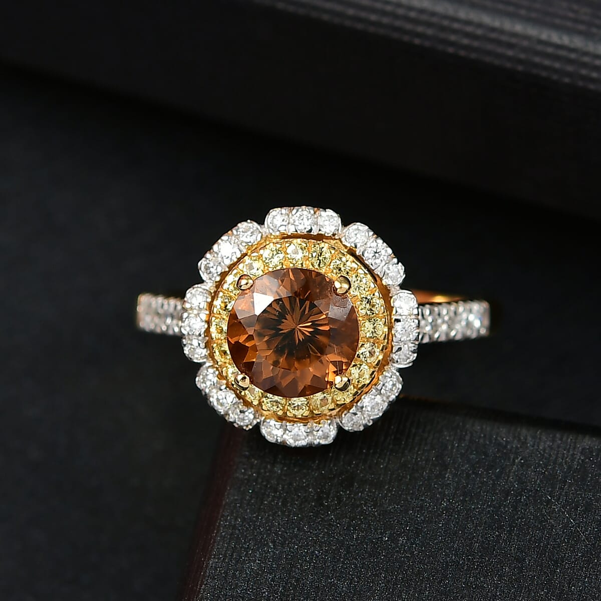 D’Joy 100 Facet Golden Turkizite and Multi Gemstone 2.10 ctw Floral Ring in 18K Vermeil Yellow Gold Over Sterling Silver (Size 10.0)  image number 1