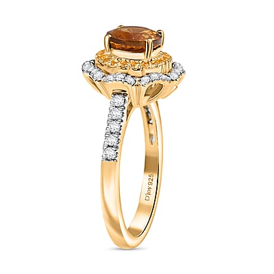 D'Joy 100 Facet Golden Turkizite and Multi Gemstone 2.10 ctw Floral Ring in 18K Vermeil Yellow Gold Over Sterling Silver (Size 10.0)