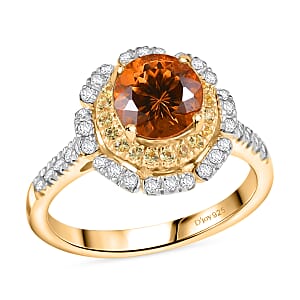 D'Joy 100 Facet Golden Turkizite and Multi Gemstone 2.10 ctw Floral Ring in 18K Vermeil Yellow Gold Over Sterling Silver (Size 6.0) 