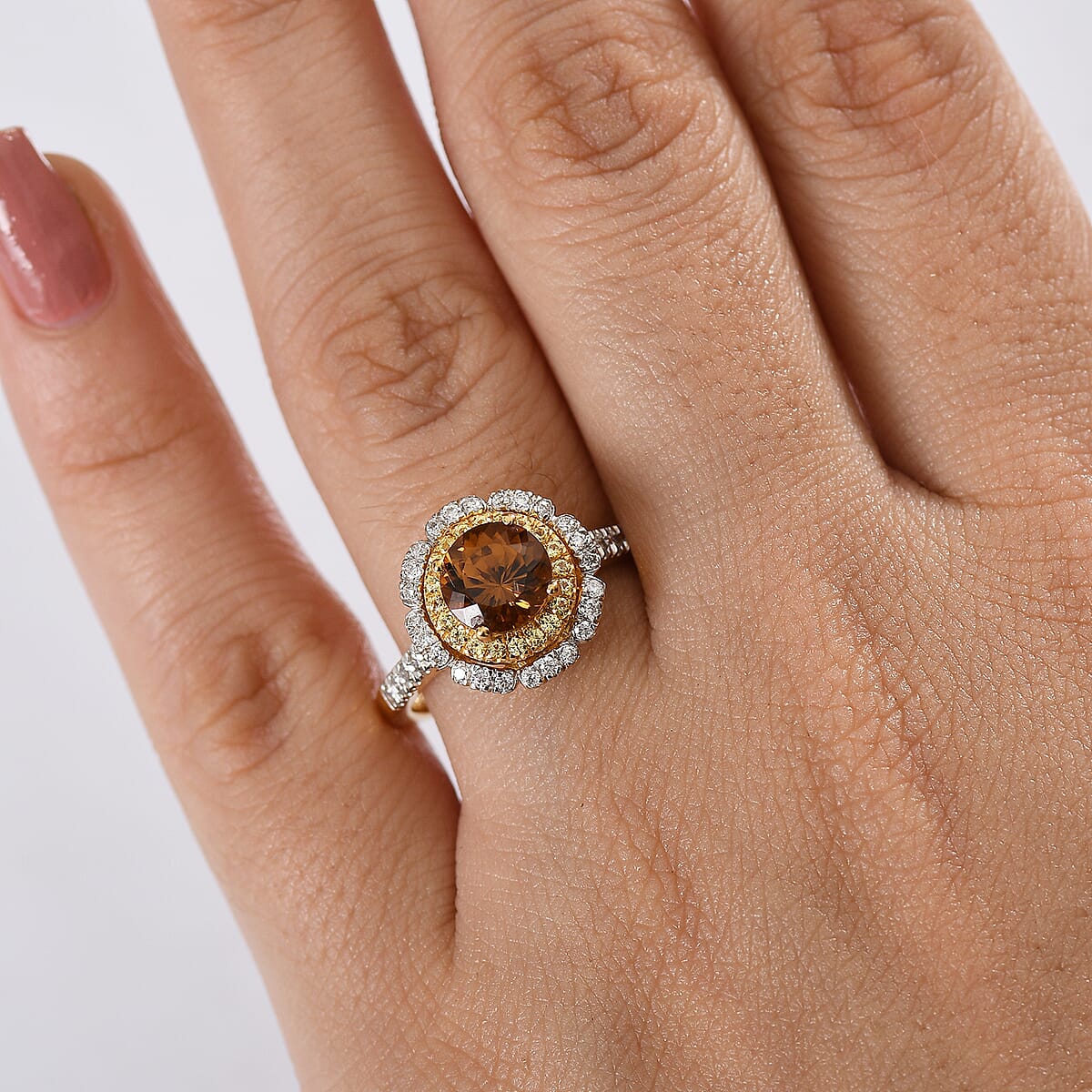 D'Joy 100 Facet Golden Turkizite and Multi Gemstone 2.10 ctw Floral Ring in 18K Vermeil Yellow Gold Over Sterling Silver (Size 6.0)  image number 2