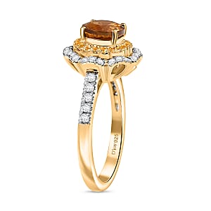 D'Joy 100 Facet Golden Turkizite and Multi Gemstone 2.10 ctw Floral Ring in 18K Vermeil Yellow Gold Over Sterling Silver (Size 6.0) 
