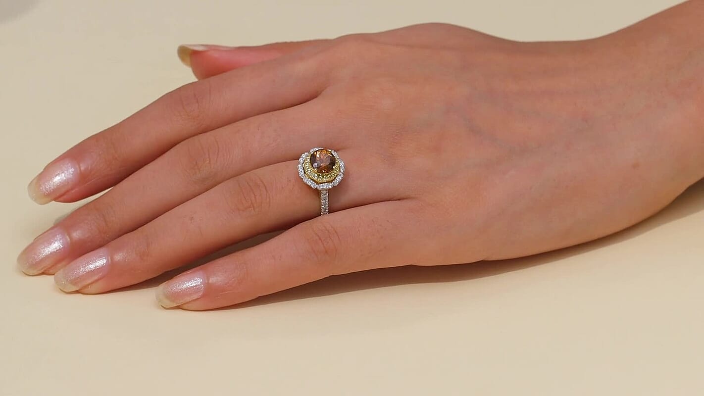 D’Joy 100 Facet Golden Turkizite, Multi Gemstone Ring in 18K Vermeil YG Over Sterling Silver (Size 10.0) 2.10 ctw